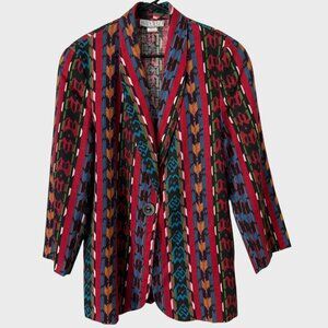 Vintage 90's Boho Banded Tribal Print Blazer Jacket Multicolor Women's Medium